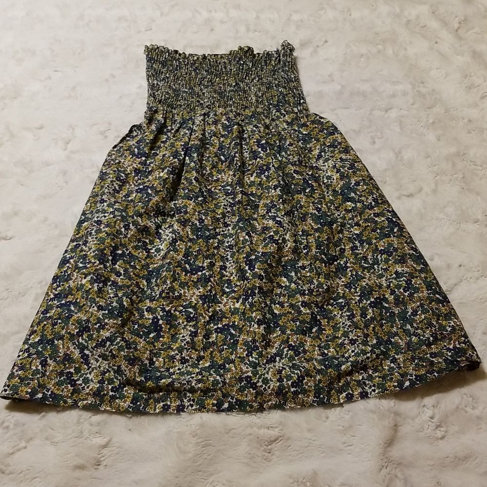 Pull & Bear Womens Size Small Green Floral Summer Strapless Boho Top